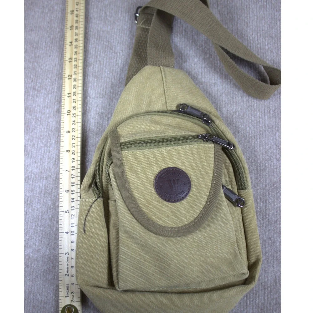 Westend Khaki Canvas Sling Bag Crossbody Teardrop Backpack Hiking Travel Khaki